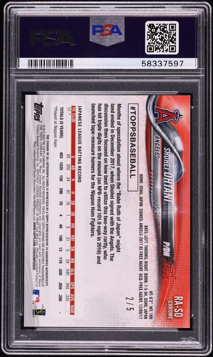2018 Topps Chrome Red Refractor Shohei Ohtani ROOKIE AUTO /5 #RA-SO PSA 9 MINT