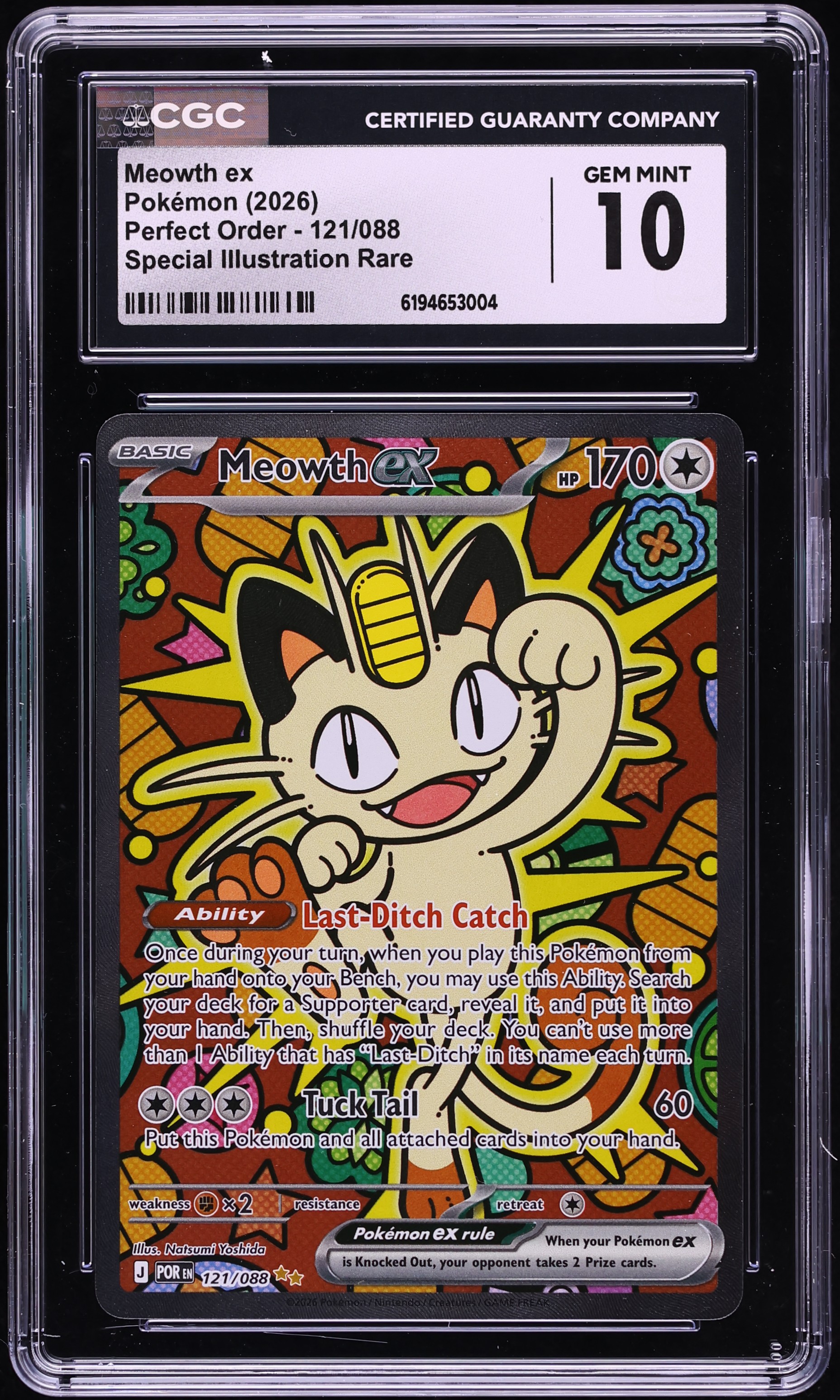 2026 Pokemon Mega Evolution Perfect Order SIR Meowth ex #121 CGC 10 GEM MINT