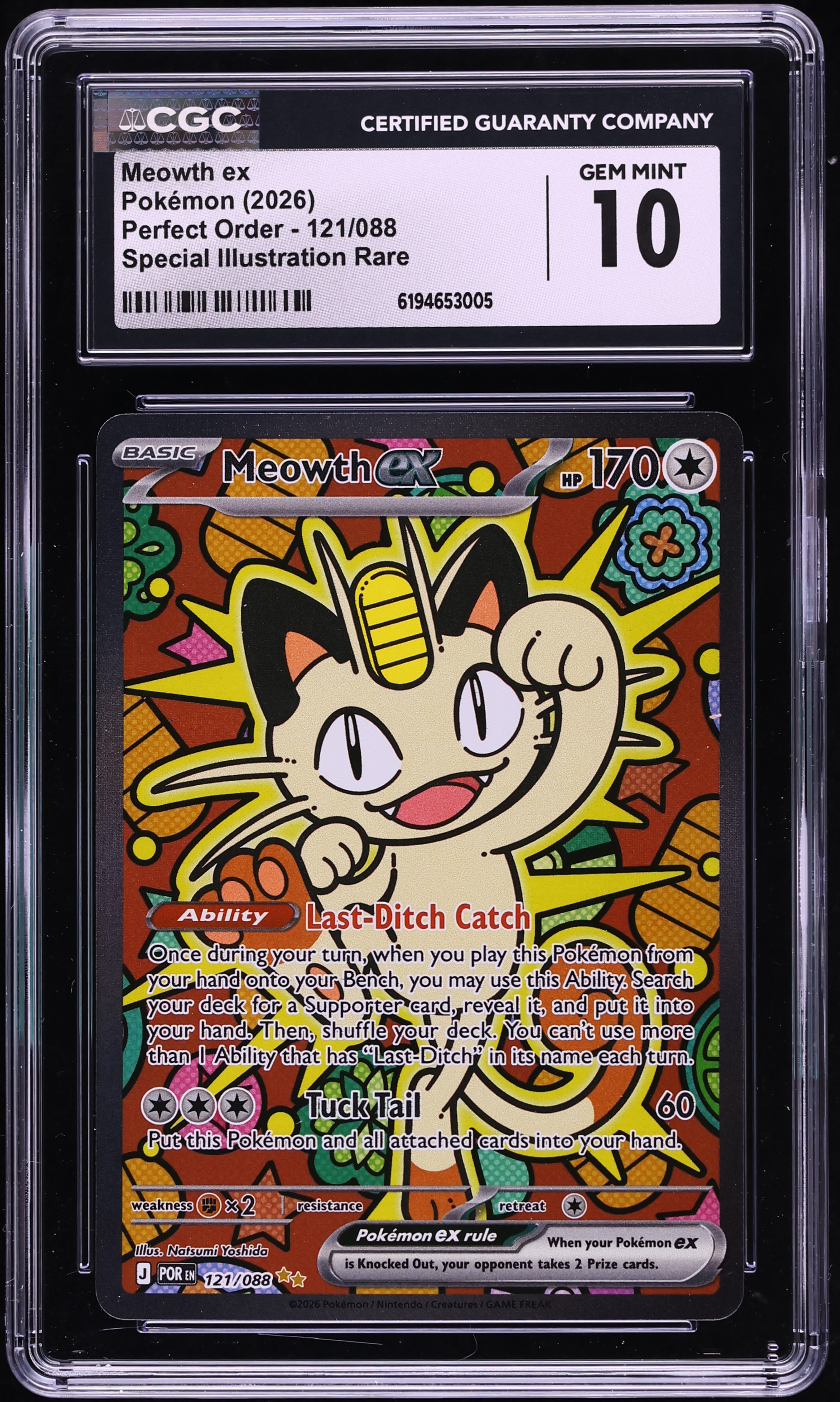 2026 Pokemon Mega Evolution Perfect Order SIR Meowth ex #121 CGC 10 GEM MINT