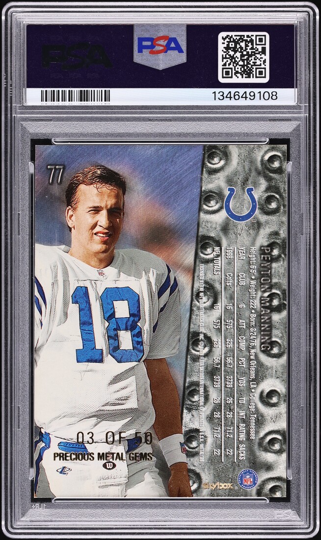 1999 Metal Universe Precious Metal Gems PMG Peyton Manning /50 #77 PSA 8 NM-MT