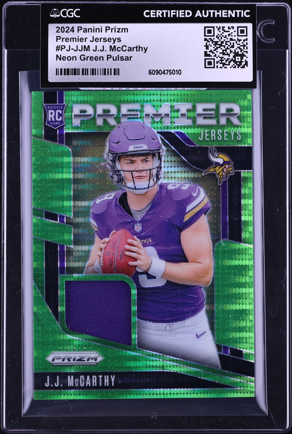 2024 Panini Prizm Premier Jerseys Neon Green Pulsar J.J. McCarthy ROOKIE PATCH #PJ-JJM CGC AUTH