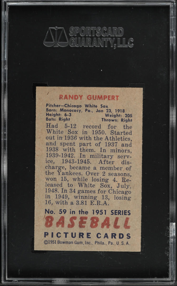 1951 Bowman Randy Gumpert #59 SGC 7 NRMT