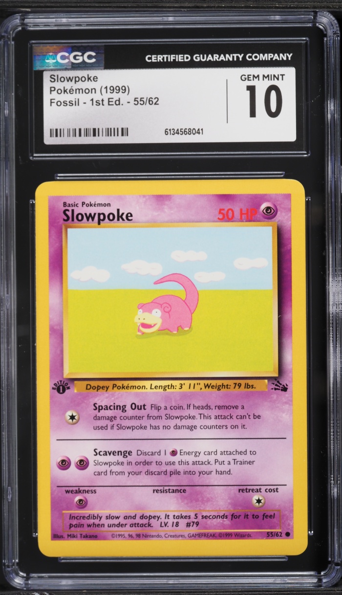 1999 Pokemon Fossil 1st Edition Slowpoke #55 CGC 10 GEM MINT