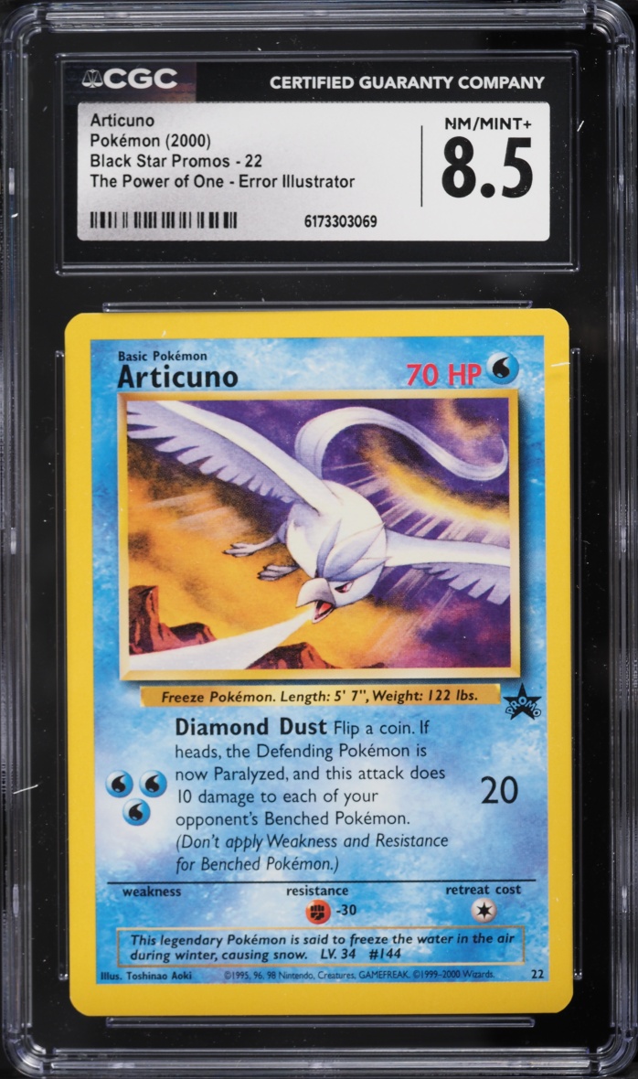 2000 Pokemon Black Star Promo The Power Of One Error Articuno #22 CGC 8.5 Nm-Mt+