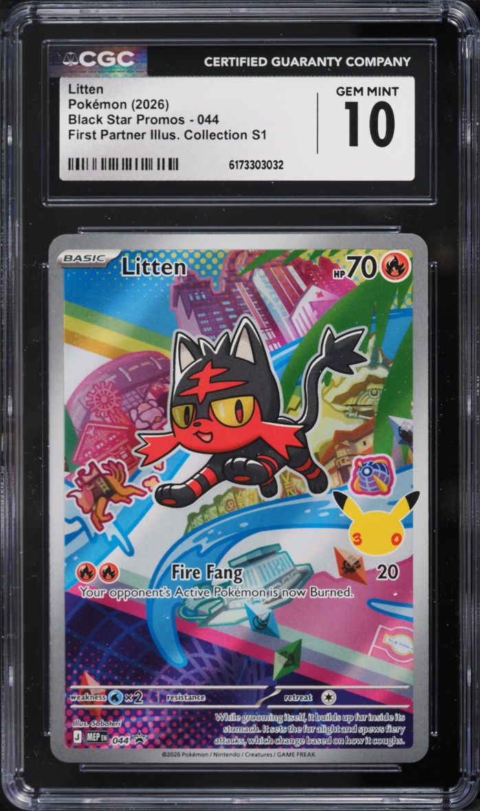 2026 Pokemon Mega Evolution Promo First Partner Illustration Full Art Litten #44 CGC 10 Gem