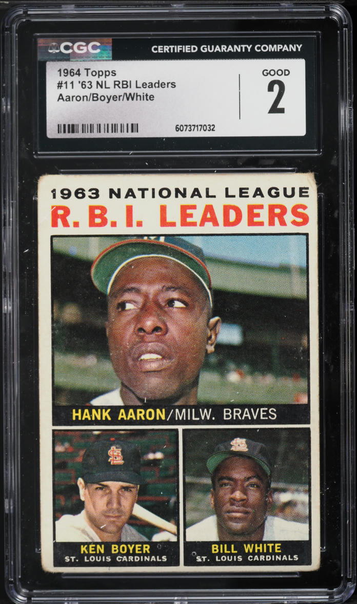 1964 Topps Hank Aaron Ken Boyer Bill White NL RBI LEADERS #11 CGC 2 GD