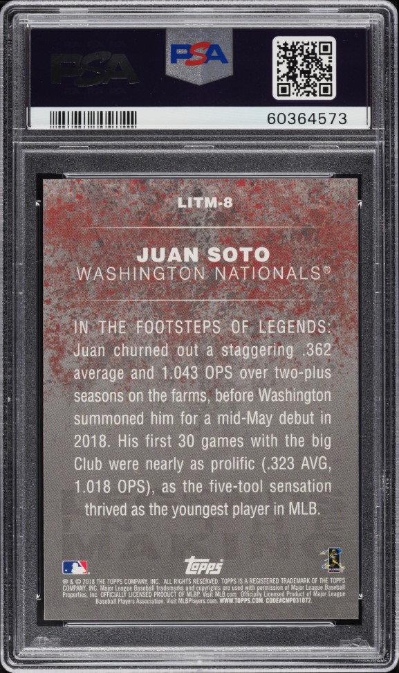2018 Topps Update Legends In The Making Black Juan Soto ROOKIE #LITM-8 PSA 10 GEM MINT