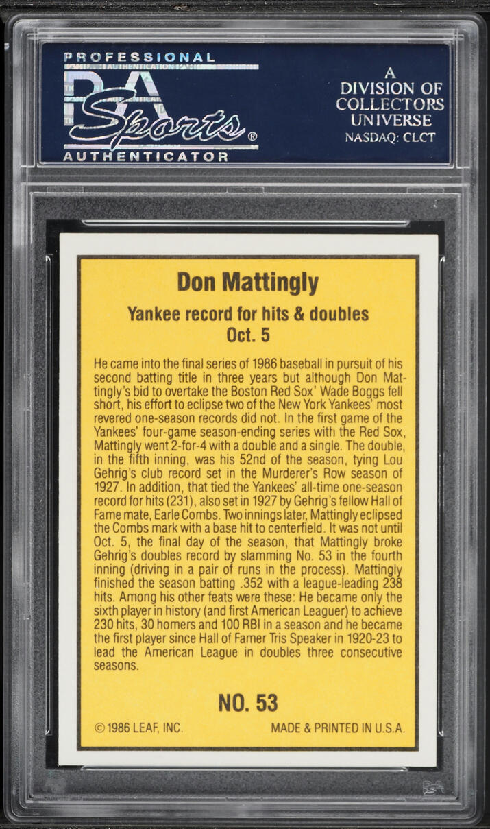 1986 Donruss Highlights Don Mattingly #53 PSA 10 GEM MINT