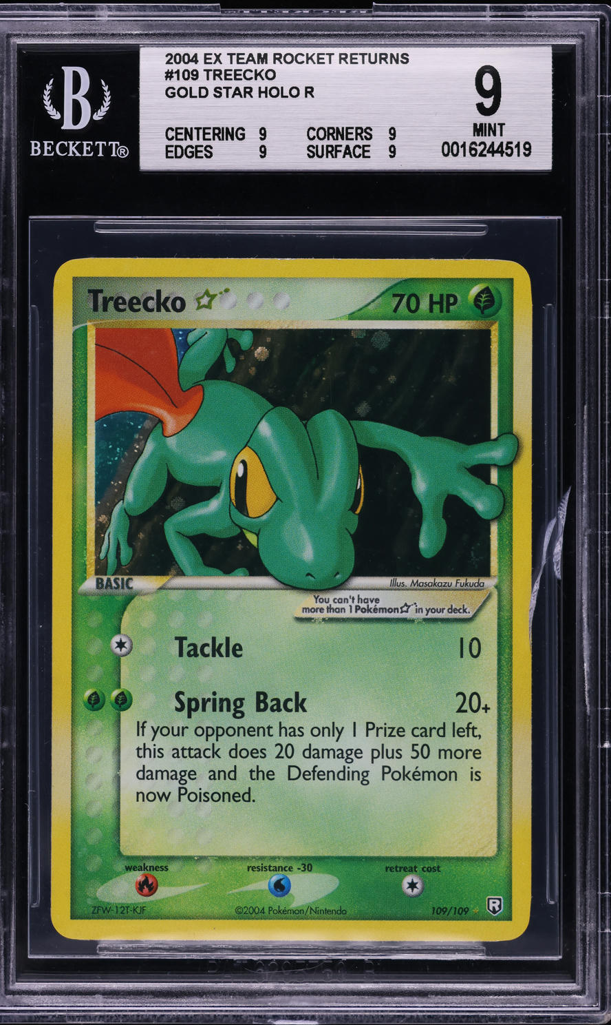 2004 Pokemon EX Team Rocket Returns Holo Treecko Gold Star #109 BGS 9 MINT