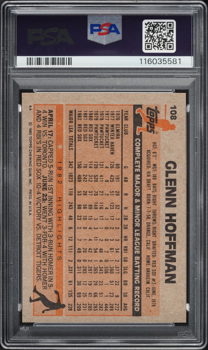 1983 Topps Glenn Hoffman #108 PSA 9 MINT