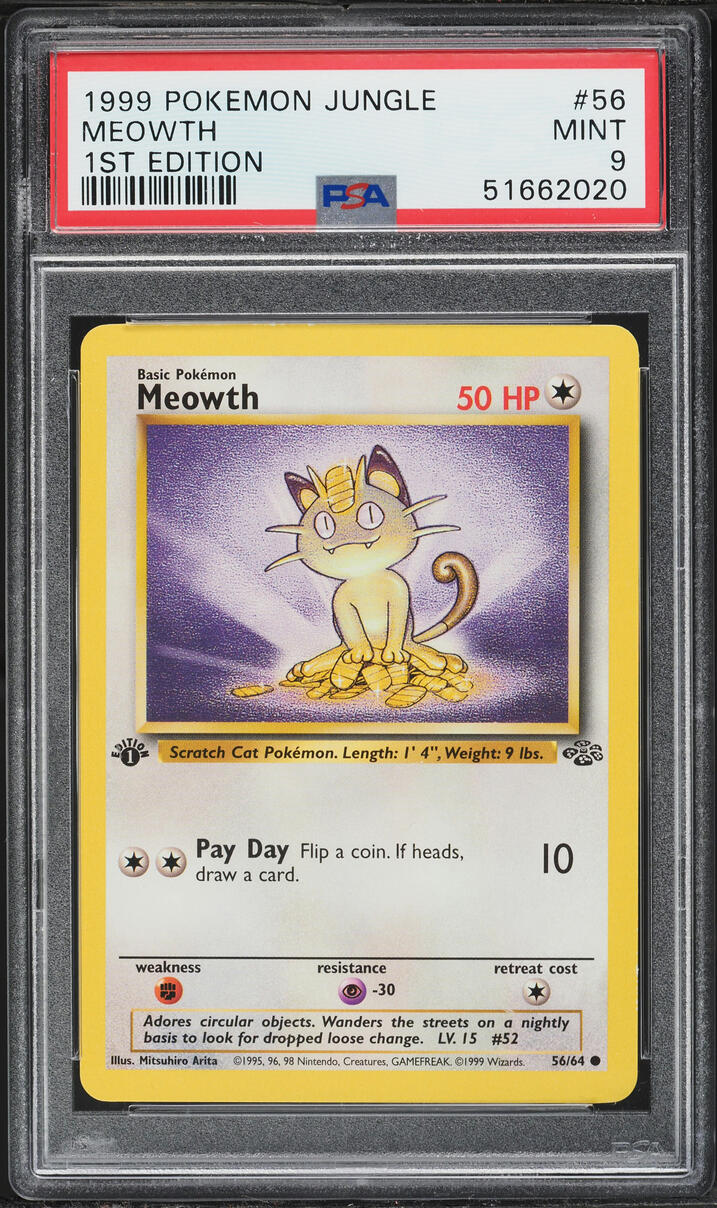 1999 Pokemon Jungle 1st Edition Meowth #56 PSA 9 MINT
