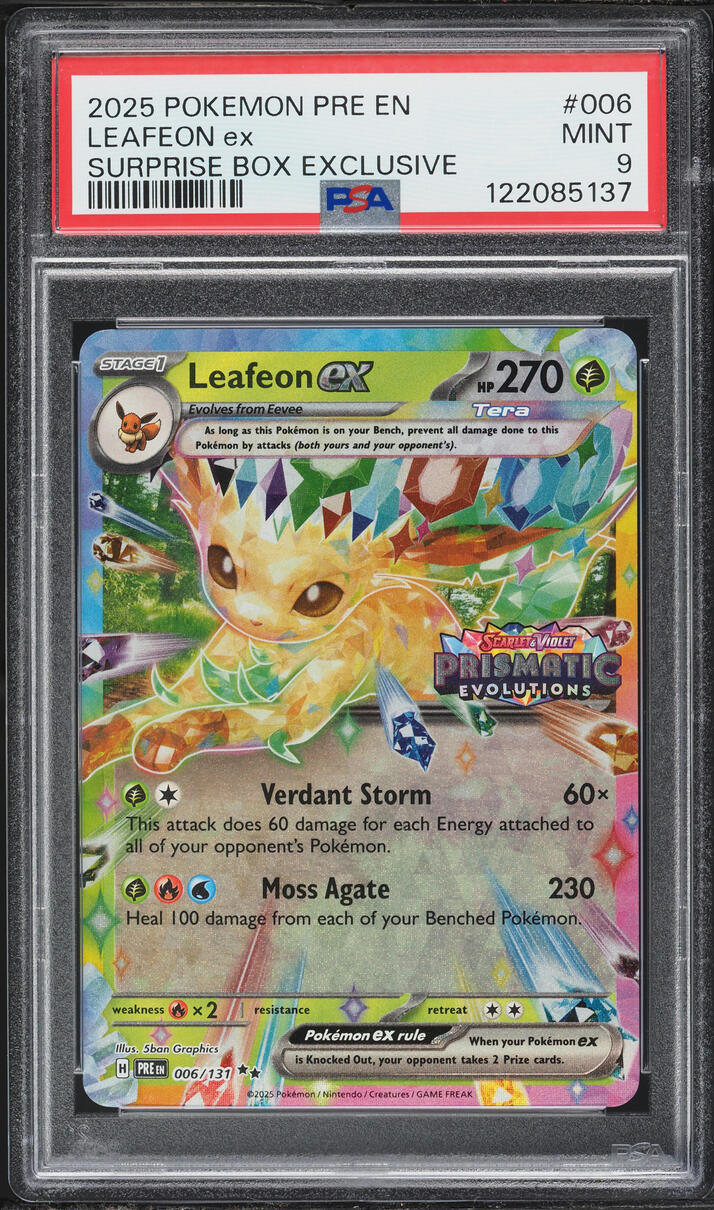 2025 Pokemon Scarlet & Violet Prismatic Evolutions Surprise Box Holo Leafeon ex #6 PSA 9 MINT