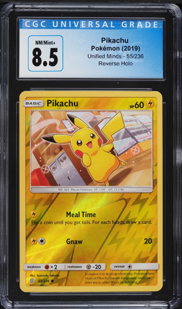 2019 Pokemon Sun & Moon Unified Minds Reverse Holo Pikachu #55 CGC 8.5 NM-MT+