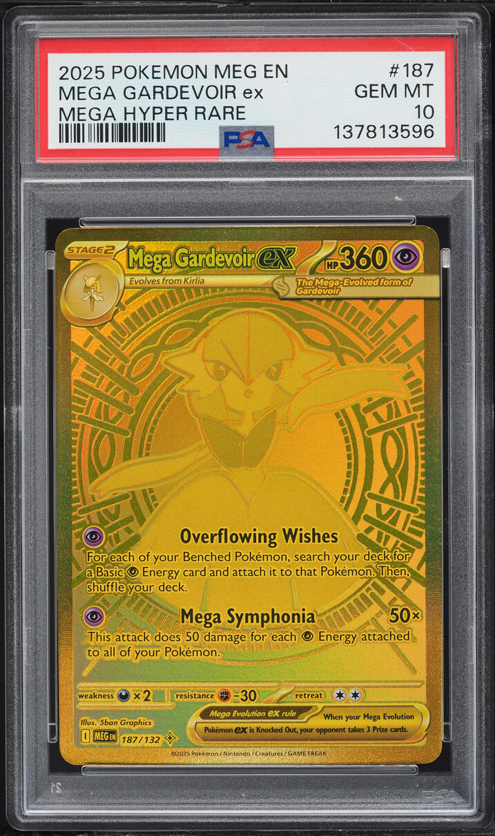 2025 Pokemon Mega Evolution Gold Rare Mega Gardevoir ex #187 PSA 10 GEM MINT