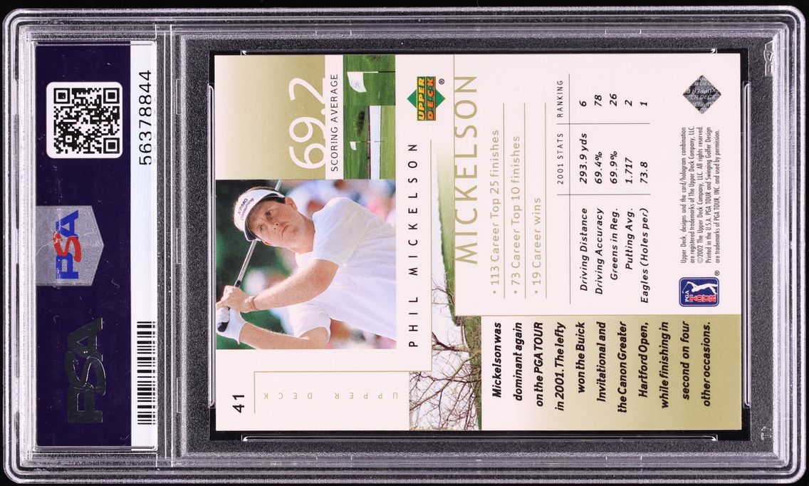 2002 Upper Deck Golf Phil Mickelson ROOKIE #41 PSA 8.5 NM-MT+