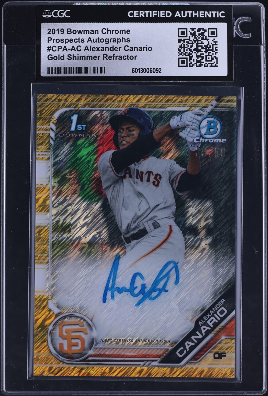 2019 Bowman Chrome Gold Shimmer Refractor Alexander Canario RC AUTO /50 CGC AUTH