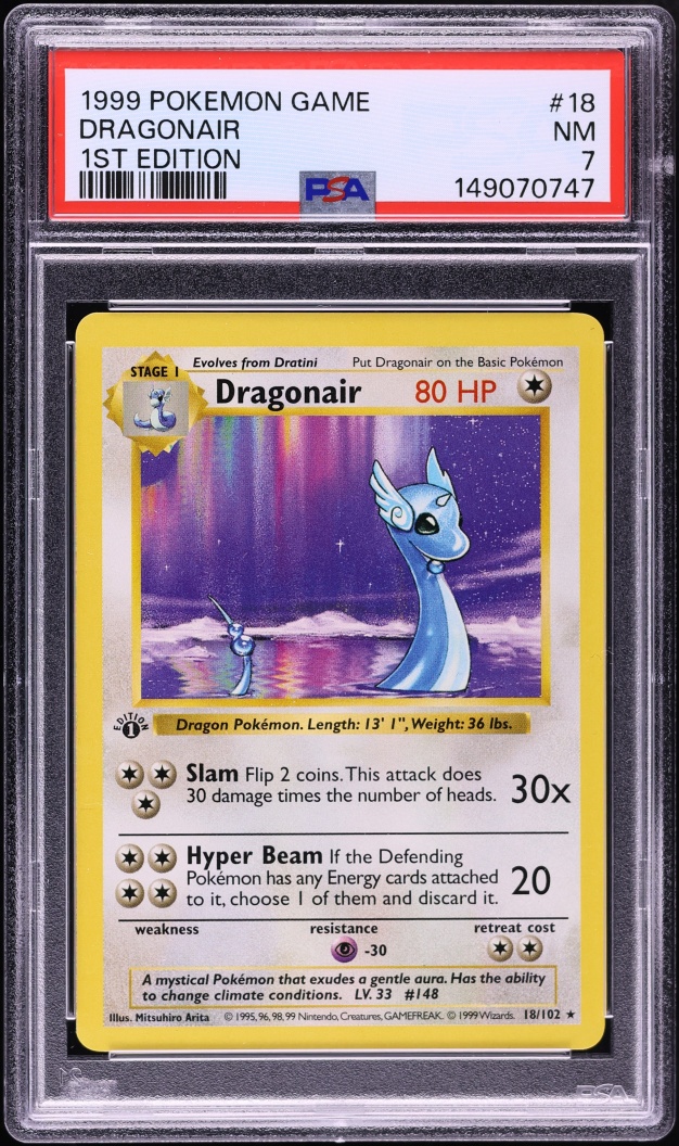 1999 Pokemon Base Set Shadowless 1st Edition Dragonair #18 PSA 7 NRMT