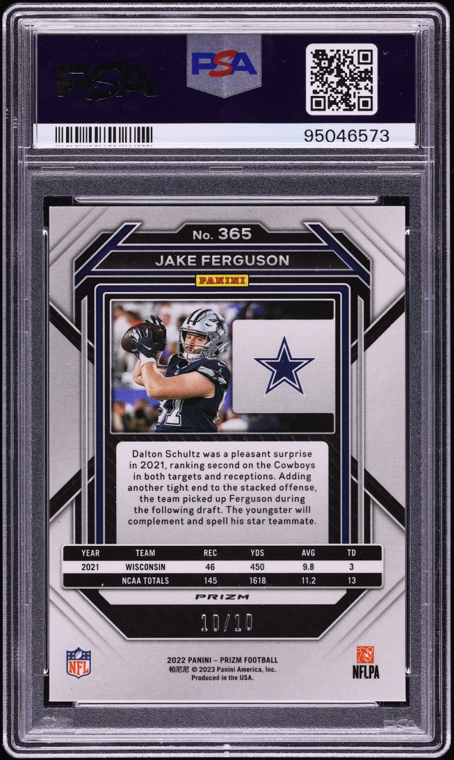 2022 Panini Prizm Gold Jake Ferguson ROOKIE 10/10 #365 PSA 10 GEM MINT