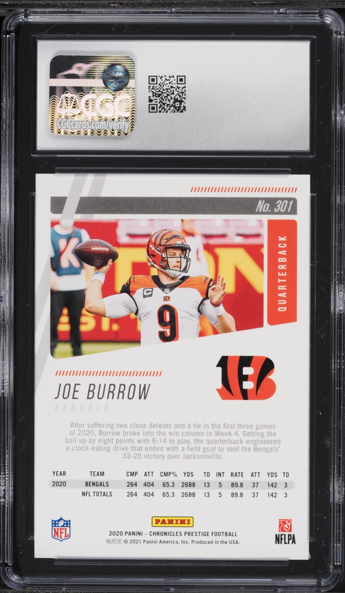 2020 Panini Chronicles Prestige Joe Burrow ROOKIE #301 CGC 9.5 MINT+