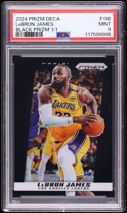 2024 Panini Prizm Deca Black LeBron James 1/1 #198 PSA 9 MINT on