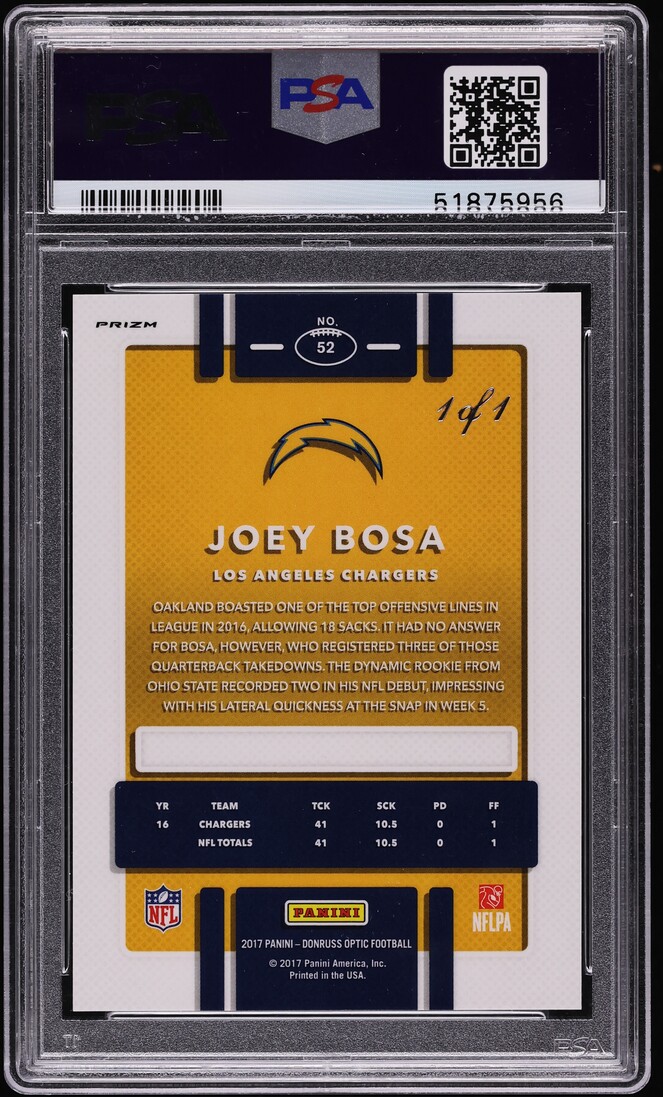 2017 Donruss Optic Gold Vinyl Joey Bosa 1/1 #52 PSA 10 GEM MINT