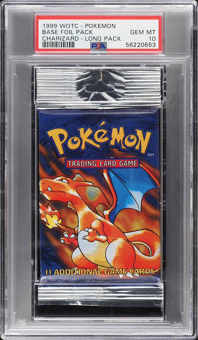 1999 Pokemon Base Set Long Crimp Booster Pack Charizard Art PSA 10 GEM MINT