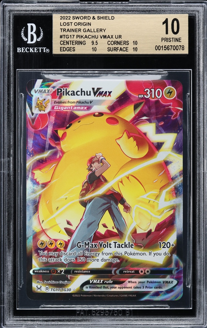 2022 Pokemon Sword & Shield Lost Origin Full Art Pikachu VMAX #TG17 BGS 10 PRISTINE
