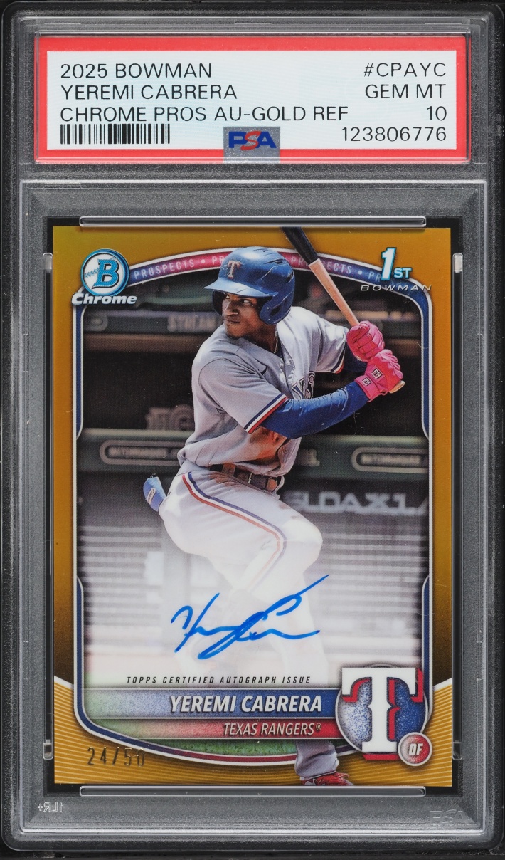 2025 Bowman Chrome Gold Refractor Yeremi Cabrera PROSPECT AUTO /50 #CPA-YC PSA 10 GEM MINT