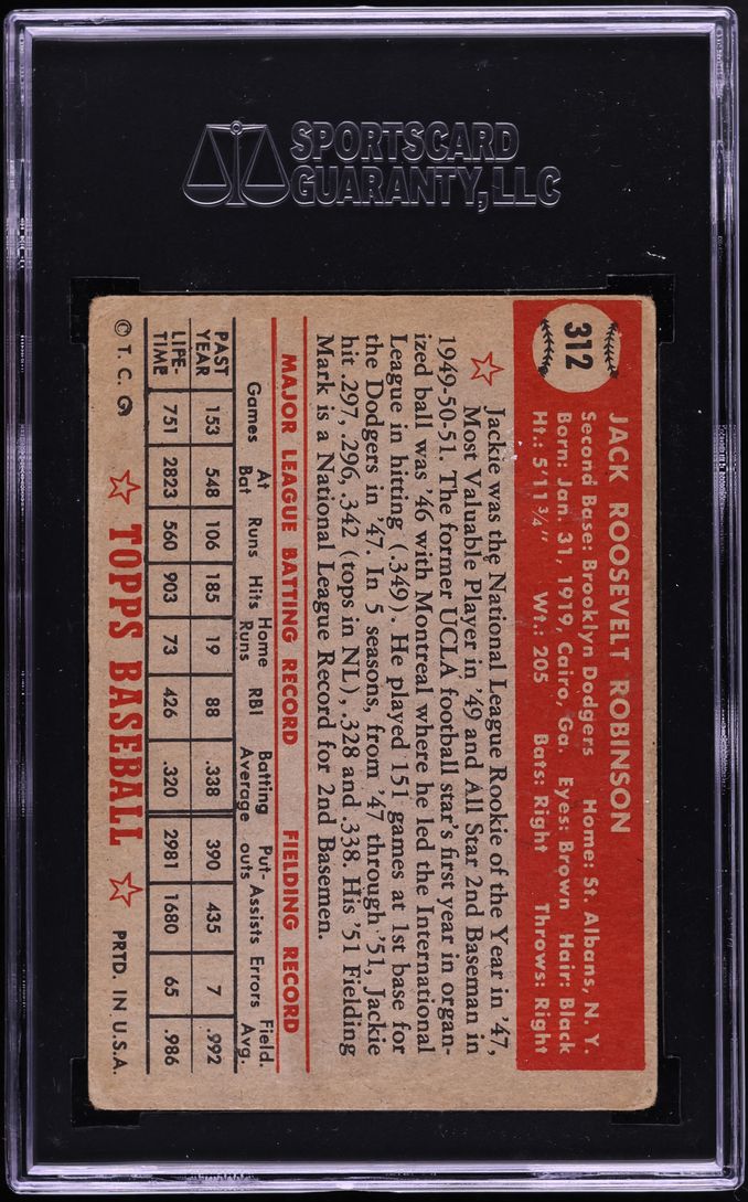 1952 Topps Jackie Robinson #312 SGC 3 VG