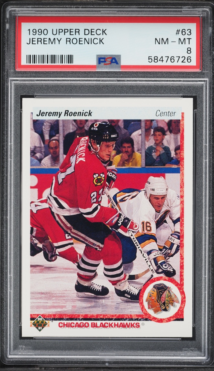 1990 Upper Deck Hockey Jeremy Roenick ROOKIE #63 PSA 8 NM-MT