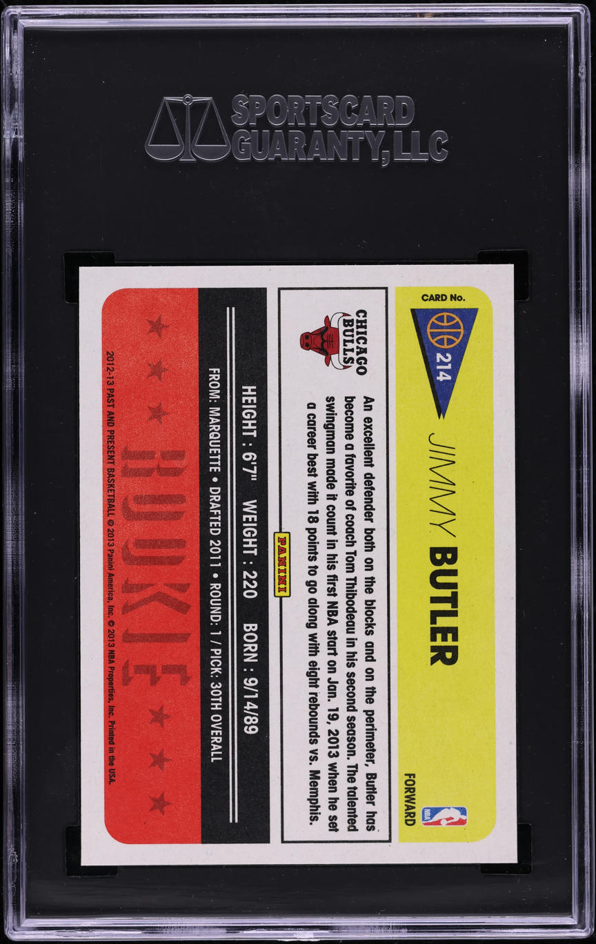 2012 Panini Past & Present Jimmy Butler ROOKIE #214 SGC 9.5 MINT+