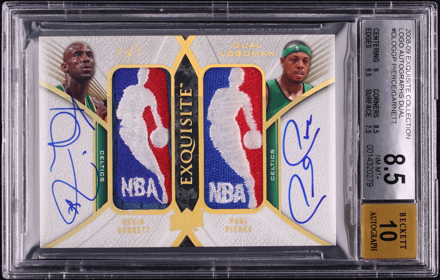 2008 Exquisite Dual Paul Pierce Kevin Garnett NBA LOGOMAN PATCH AUTO 1/1 BGS 8.5