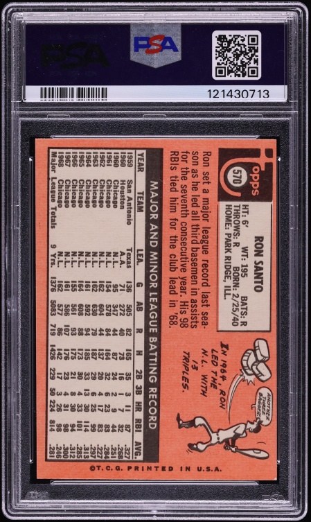 1969 Topps Ron Santo #570 PSA 8(oc) NM-MT