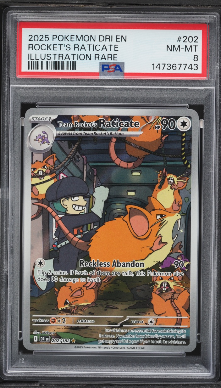 2025 Pokemon Scarlet & Violet Destined Rivals IR Team Rocket's Raticate #202 PSA 8 NM-MT