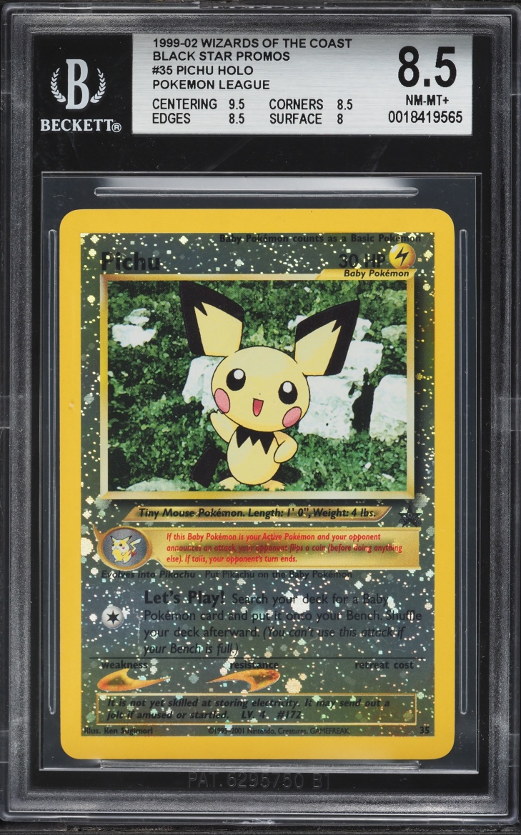 2001 Pokemon League Black Star Promo Holo Pichu #35 BGS 8.5 NM-MT+