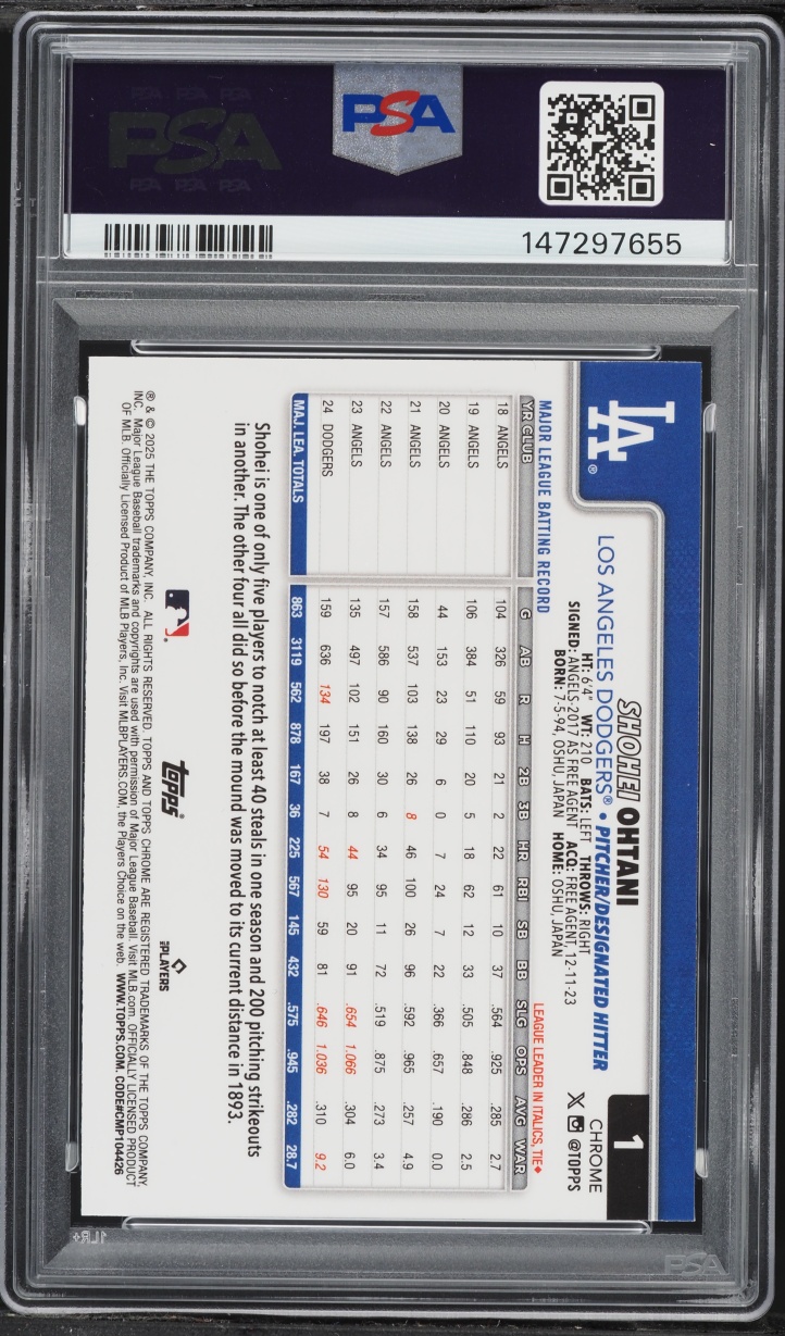 2025 Topps Chrome Aqua Lava Shohei Ohtani /199 #1 PSA 8 NM-MT