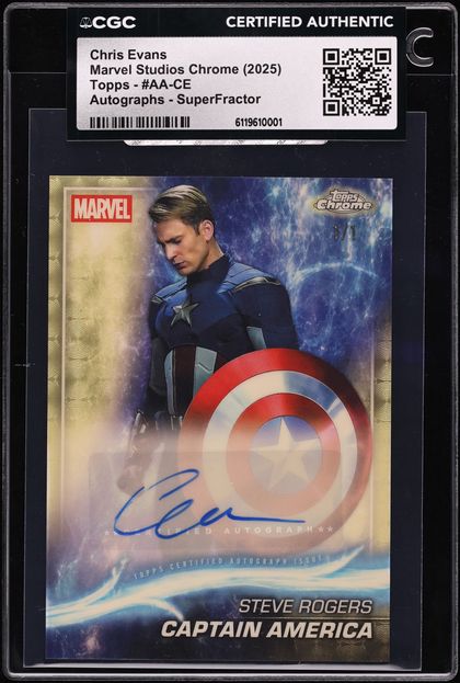 2025 Topps Chrome Marvel Studios Superfractor Chris Evans AUTO 1/1 #AA-CE CGC AUTH