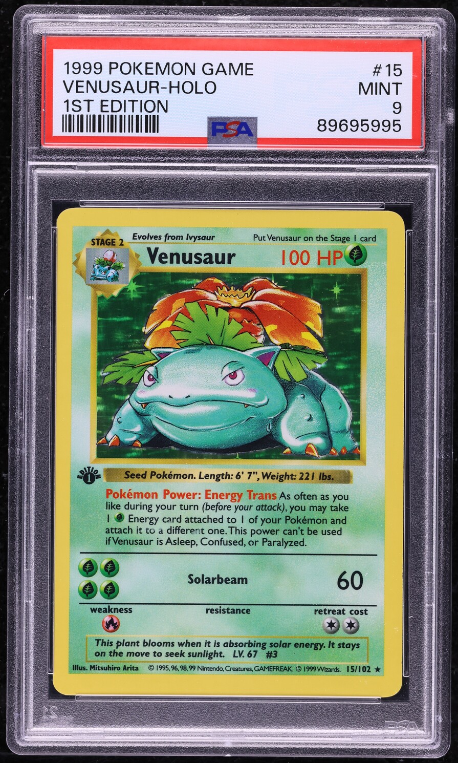 1999 Pokemon Base Set Shadowless 1st Edition Holo Venusaur #15 PSA 9 MINT - Main Image