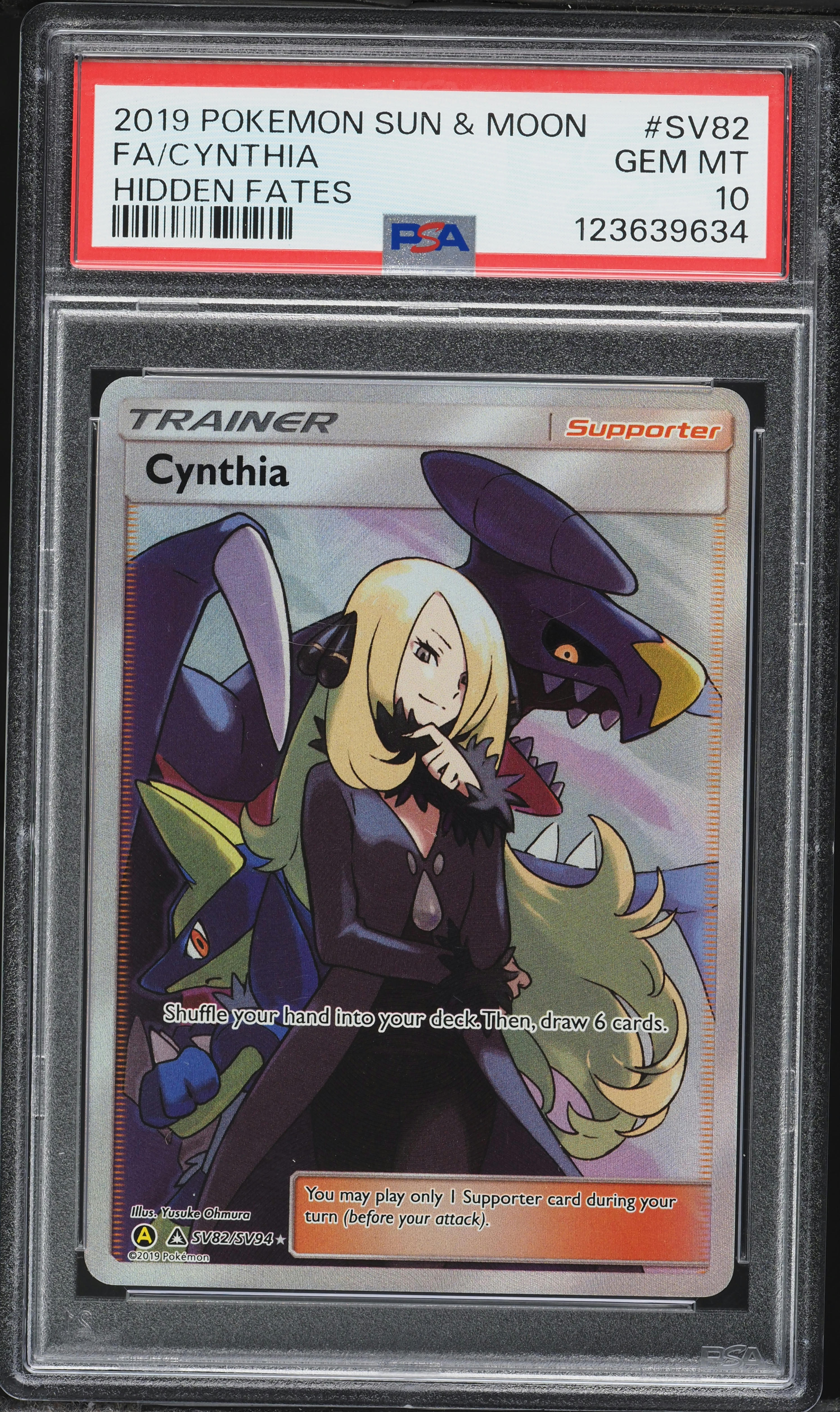 2019 Pokemon Sun & Moon Hidden Fates Full Art Cynthia #SV82 PSA 10 GEM MINT