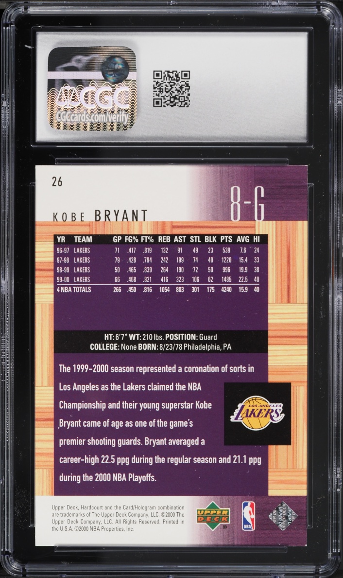 1999 Upper Deck Hardcourt Kobe Bryant #26 CGC 8.5 NM-MT+