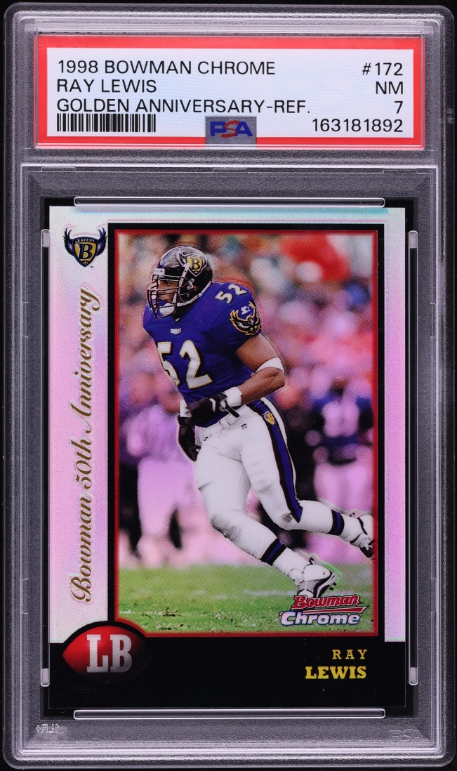 1998 Bowman Chrome Golden Anniversary Refractor Ray Lewis /5 #172 PSA 7 NRMT
