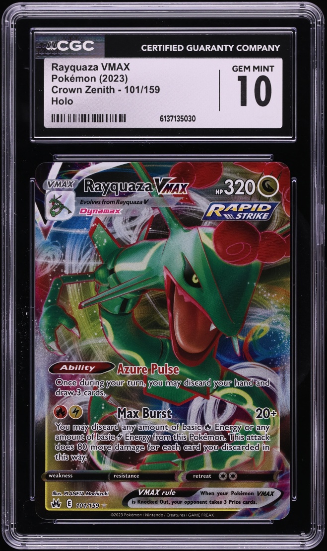 2023 Pokemon Sword & Shield Crown Zenith Full Art Rayquaza VMAX #101 CGC 10 GEM MINT