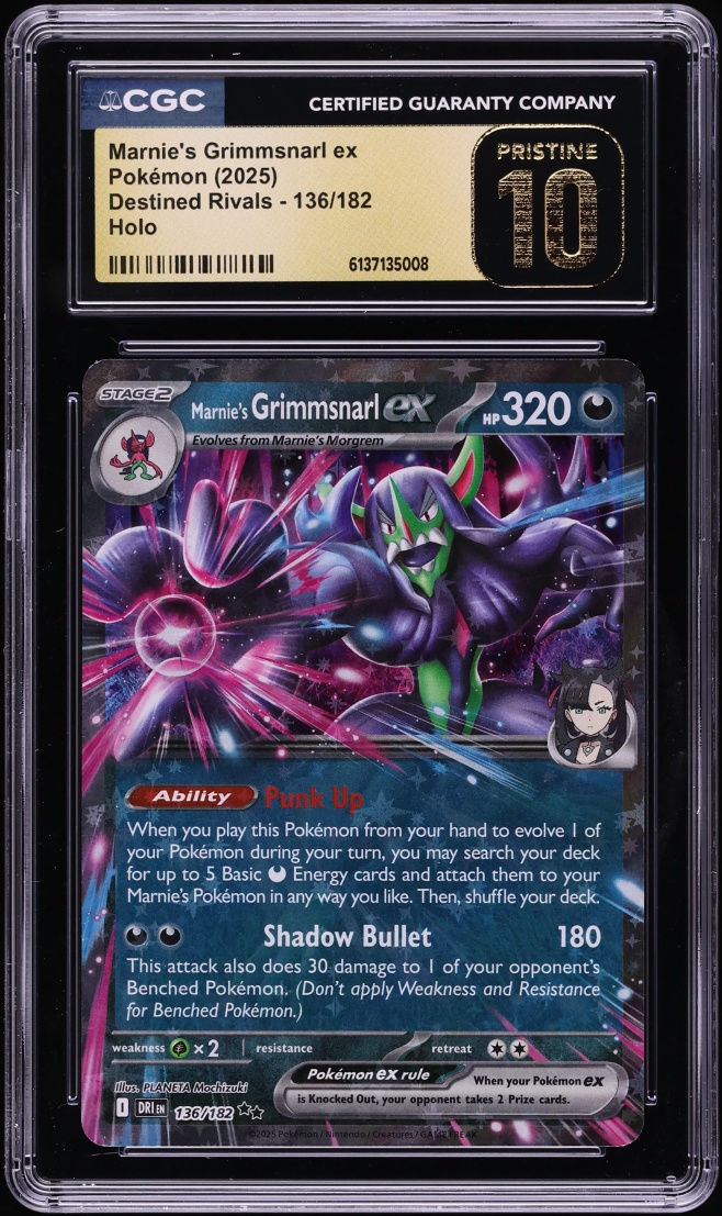 2025 Pokemon Scarlet & Violet Destined Rivals Holo Marnie's Grimmsnarl Ex #136 CGC 10 PRISTINE