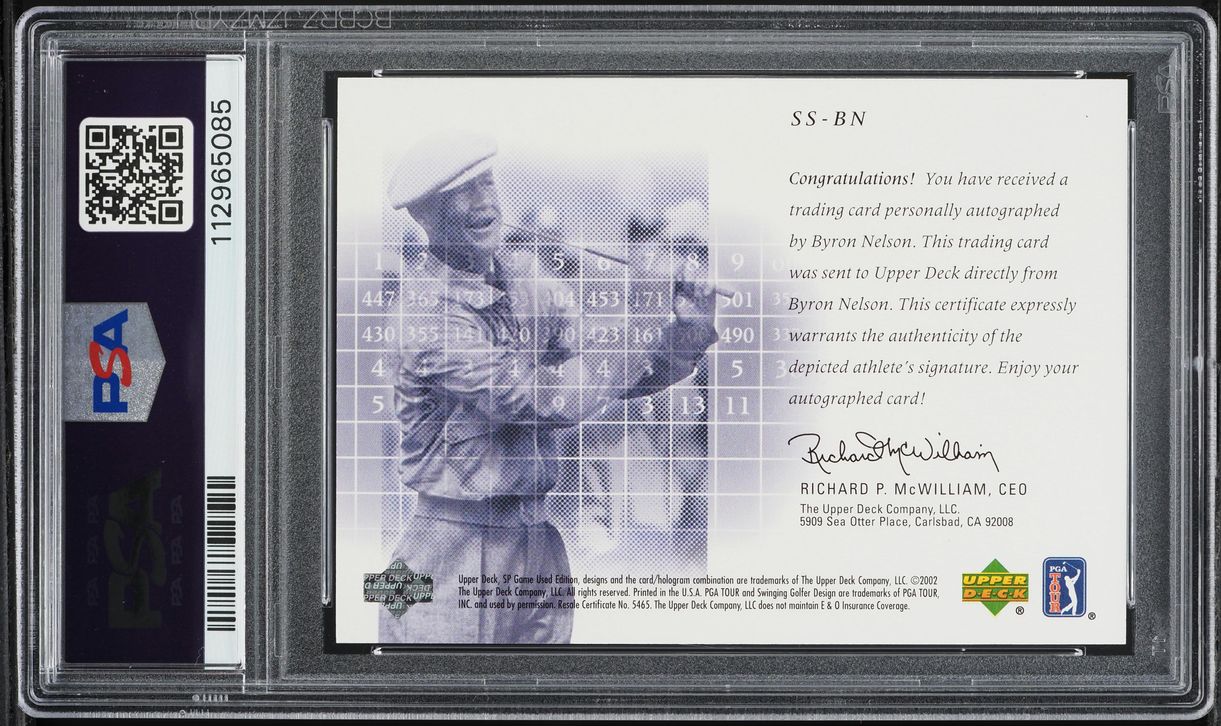 2002 SP Game Used Scorecard Sigs Byron Nelson AUTO #SS-BN PSA 10 GEM MINT