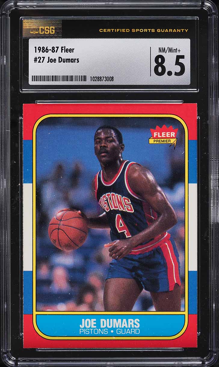 1986 Fleer Basketball Joe Dumars ROOKIE #27 CSG 8.5 NM-MT+
