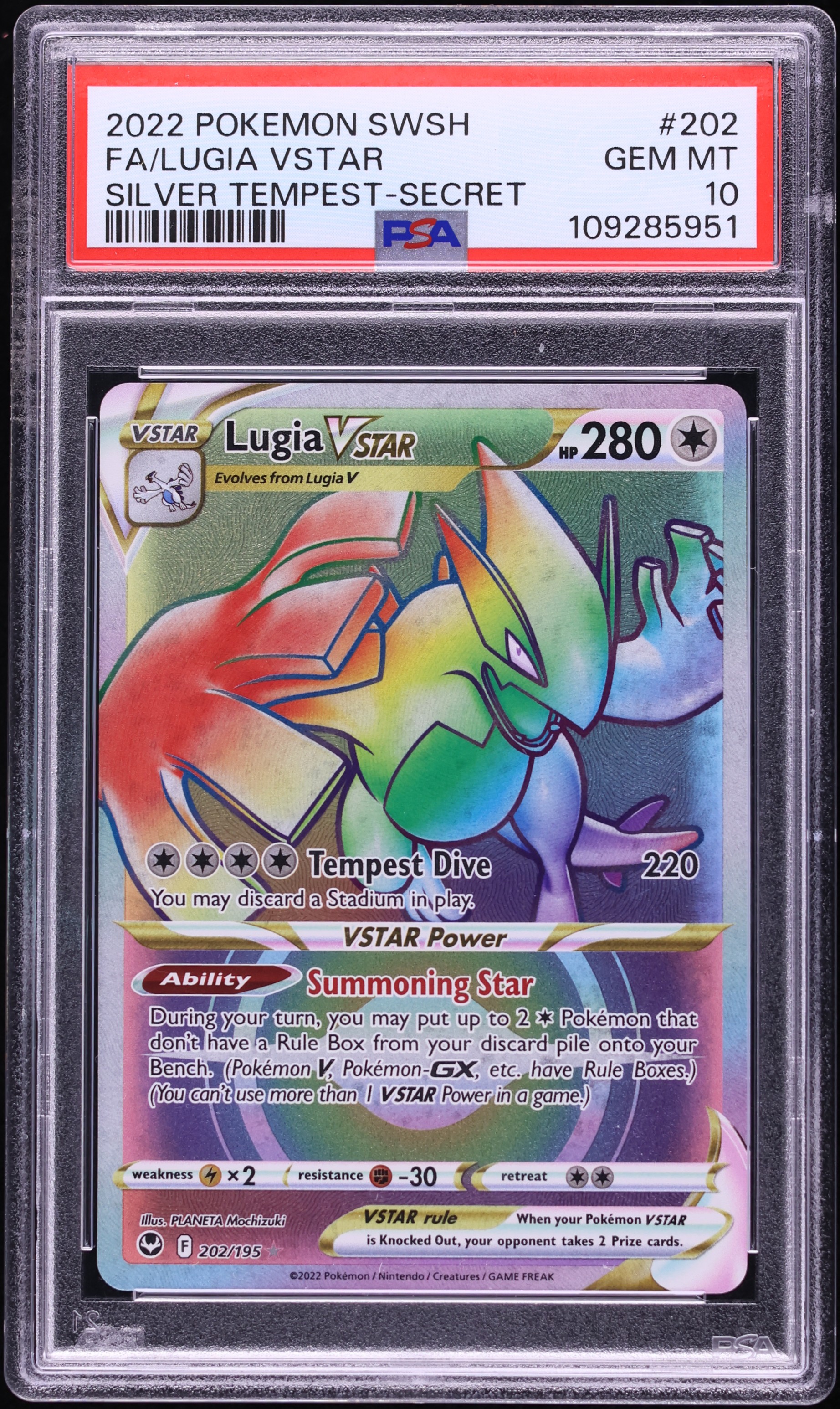 2022 Pokemon Sword & Shield Silver Tempest Rainbow Rare Lugia VSTAR #202 PSA 10 GEM MINT