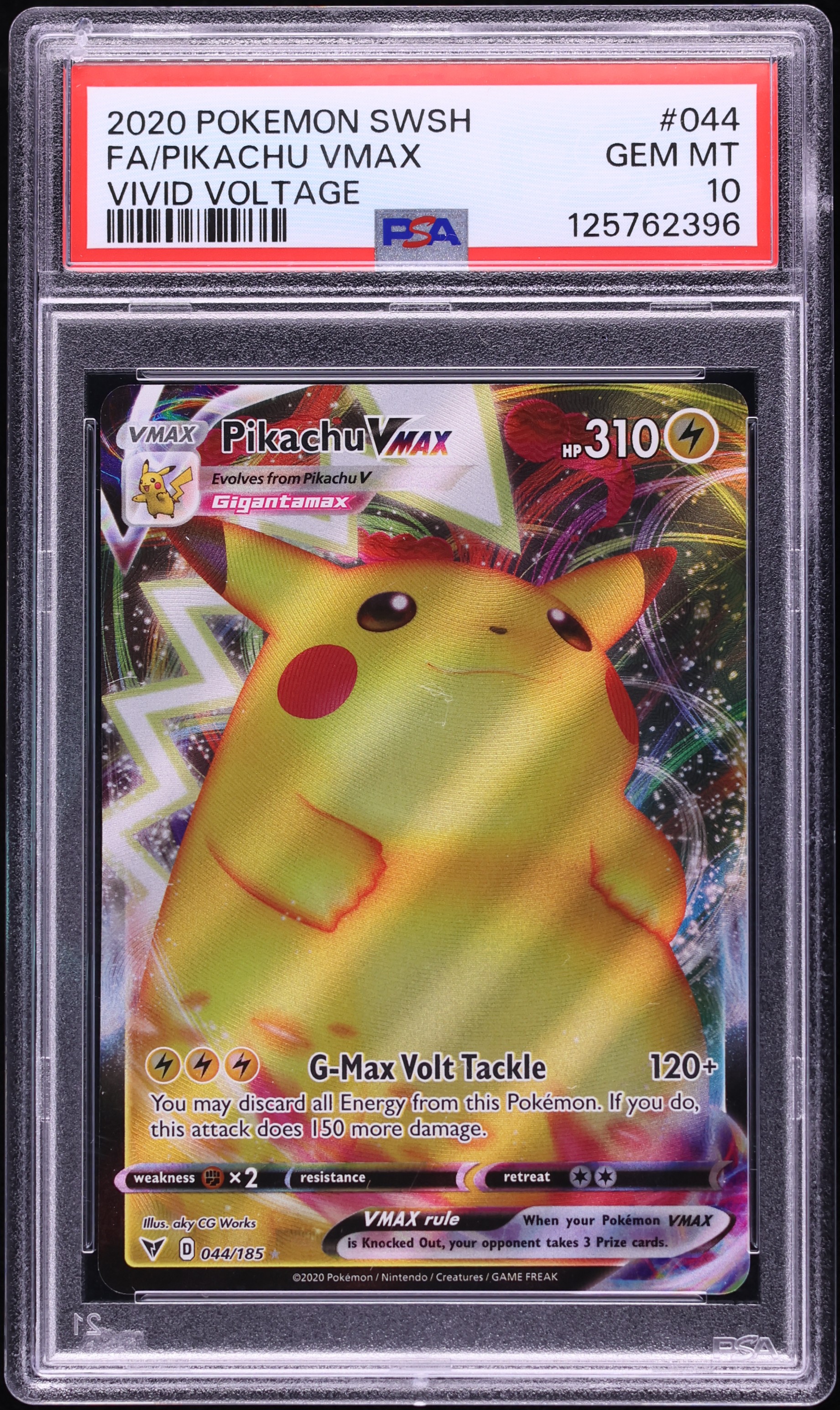 2020 Pokemon Sword & Shield Vivid Voltage Full Art Pikachu VMAX #44 PSA 10 GEM MINT