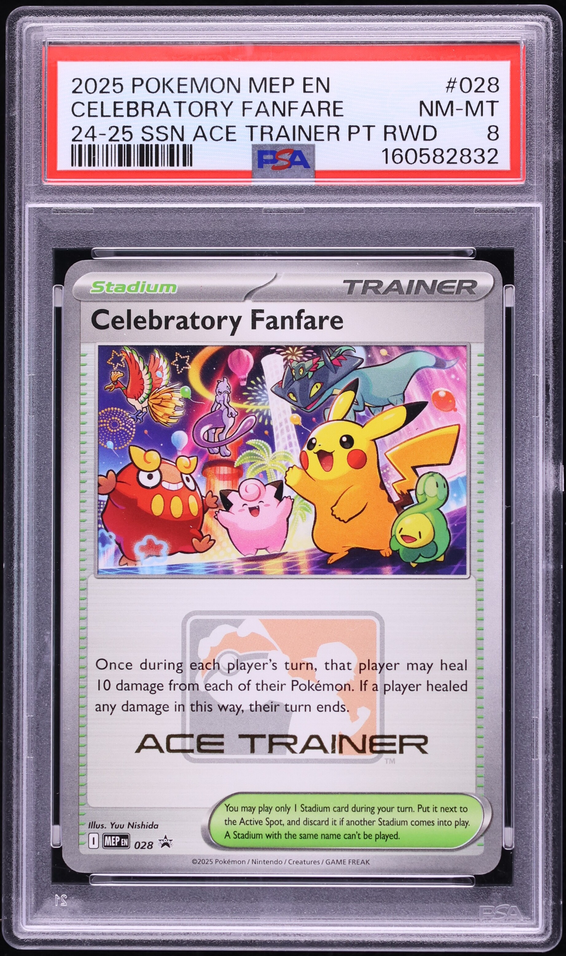 2025 Pokemon Mega Evolution Promo Ace Trainer Point Reward Celebratory Fanfare #28 PSA 8 NM-MT