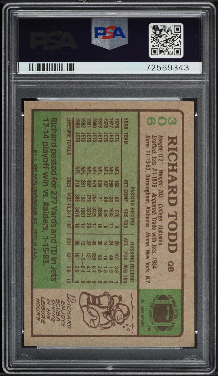 1984 Topps Football Richard Todd #306 PSA 6 EXMT