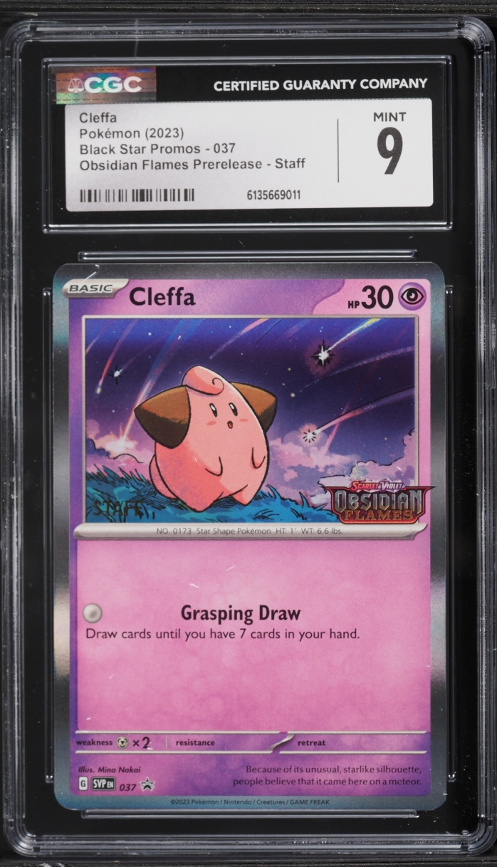 2023 Pokemon Scarlet & Violet Promo Obsidian Flames Prerelease Staff Cleffa #037 CGC 9 MINT
